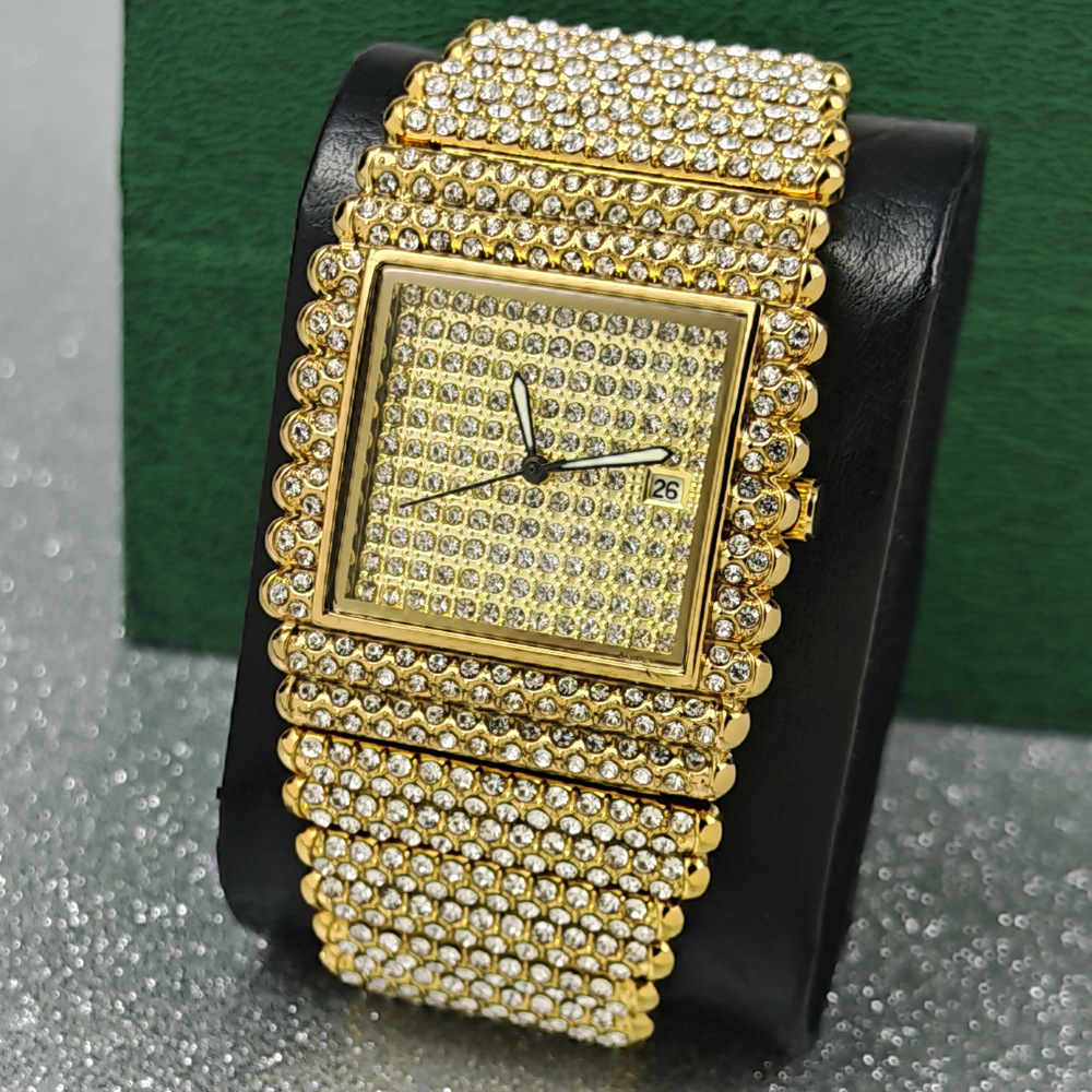 Butterfly Clasp Deployant - Neue Herren-Hip-Hop-Quarzuhr mit Diamantbesatz und Sternenmuster,